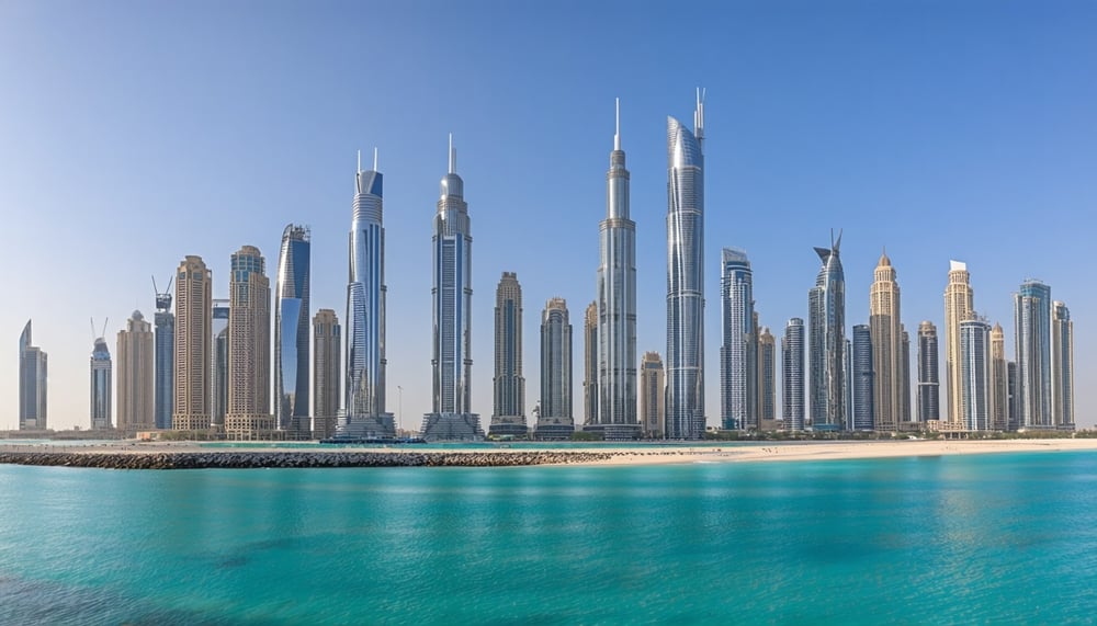 Dubai cityscape with famous landmarks Dubai cityscape with famous landmarks